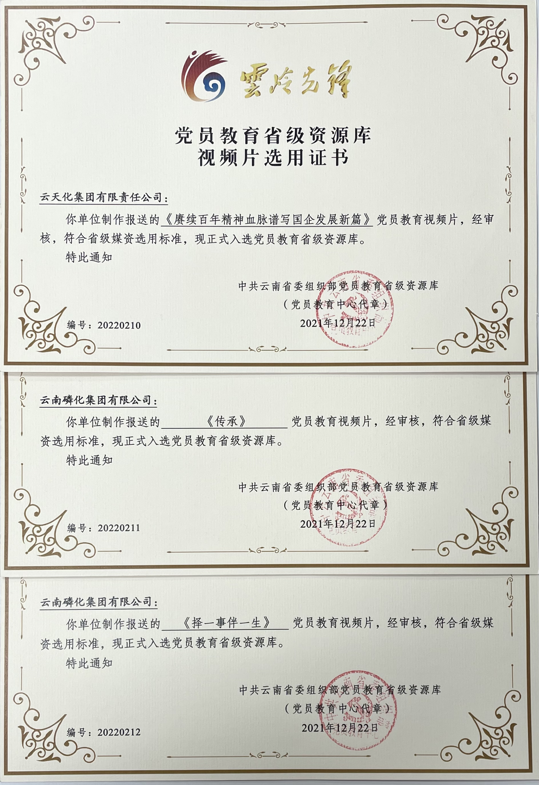 云天化集团多部党课视频获省级荣誉
